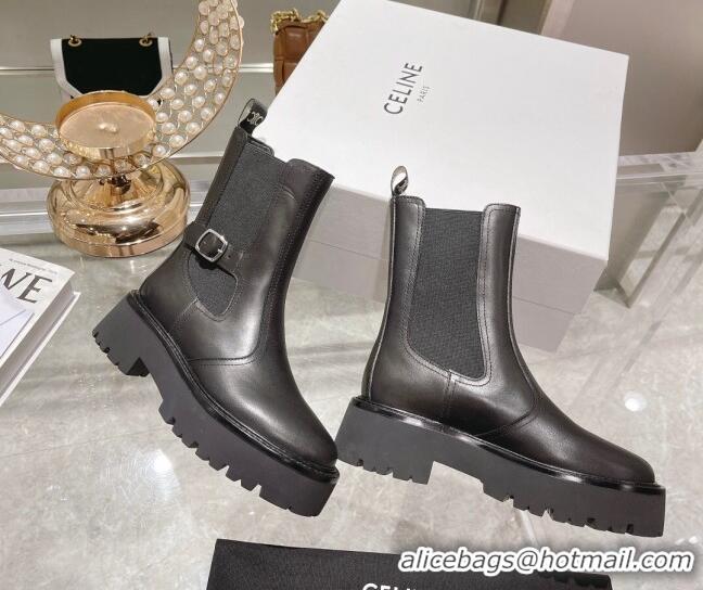 Best Price Celine Calfskin Ankle Boots with Buckle Black 090712
