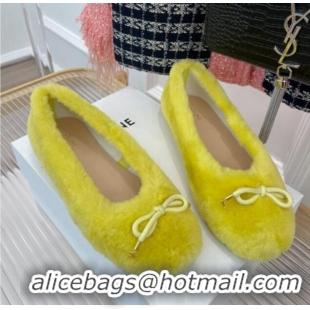 Top Grade Celine Fur Flat Slippers Yellow 090713