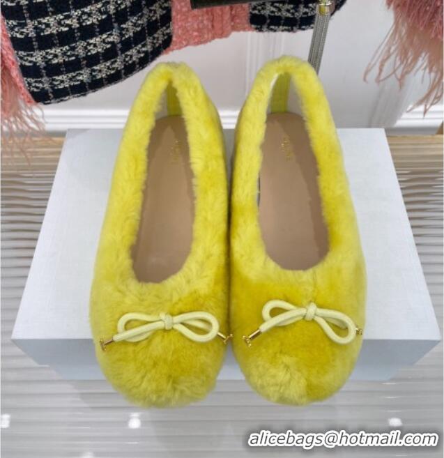 Top Grade Celine Fur Flat Slippers Yellow 090713