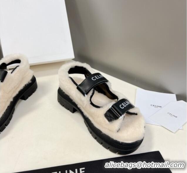 Charming Celine Wool and Leather Strap Sandals Black 092110