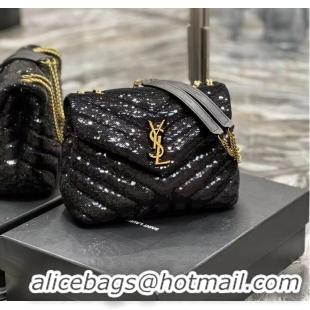 New Design SAINT LAURENT LOULOU SMALL CHAIN BAG IN QUILTED Y LEATHER SATIN AND SEQUINS 494699 black
