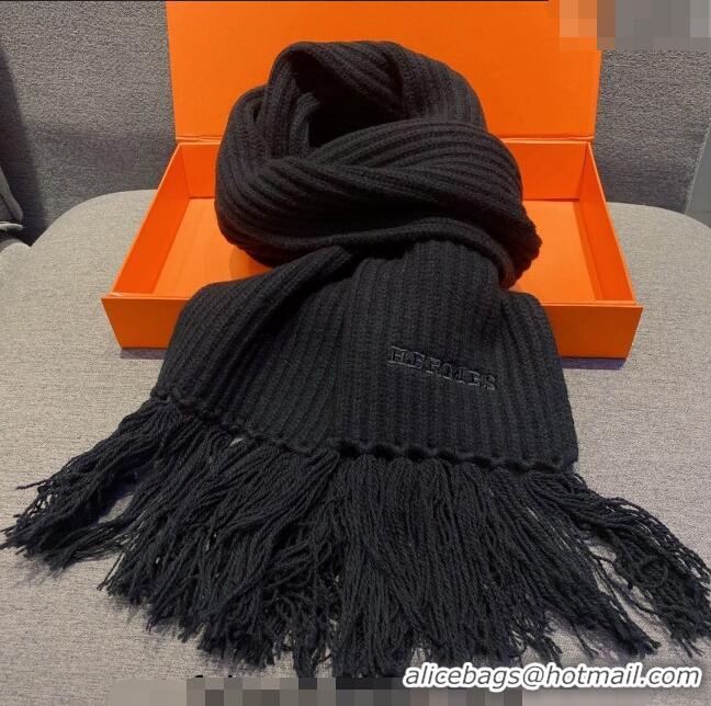 Best Price Hermes Knit Cashmere Scarf and Hat 40x220cm Set H12270 Black 2022