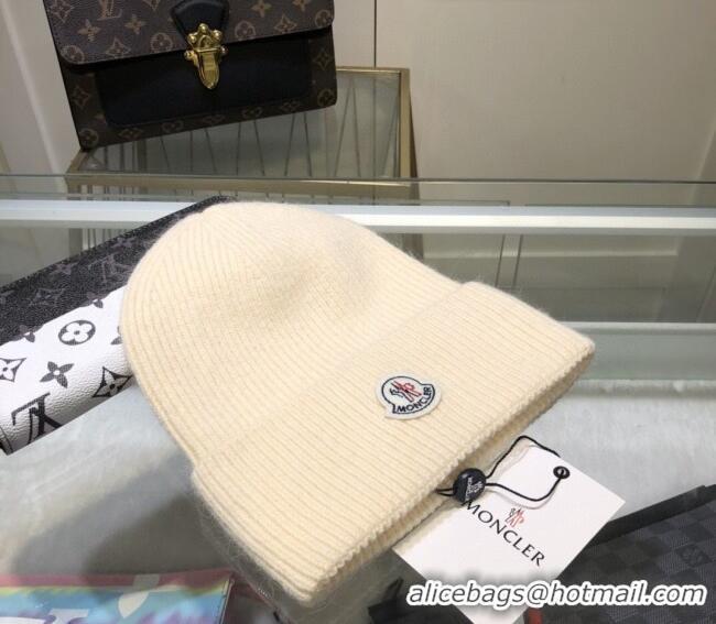 Good Quality Moncler Wool Knit Hat Cream 110903 White 2022