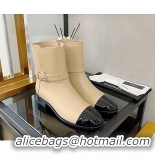 Sophisticated Chanel Calfskin Ankle Boots with U Buckle 3cm Beige 101252
