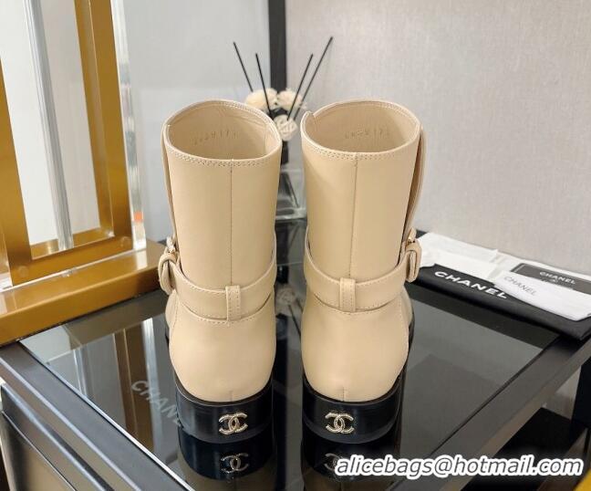 Sophisticated Chanel Calfskin Ankle Boots with U Buckle 3cm Beige 101252