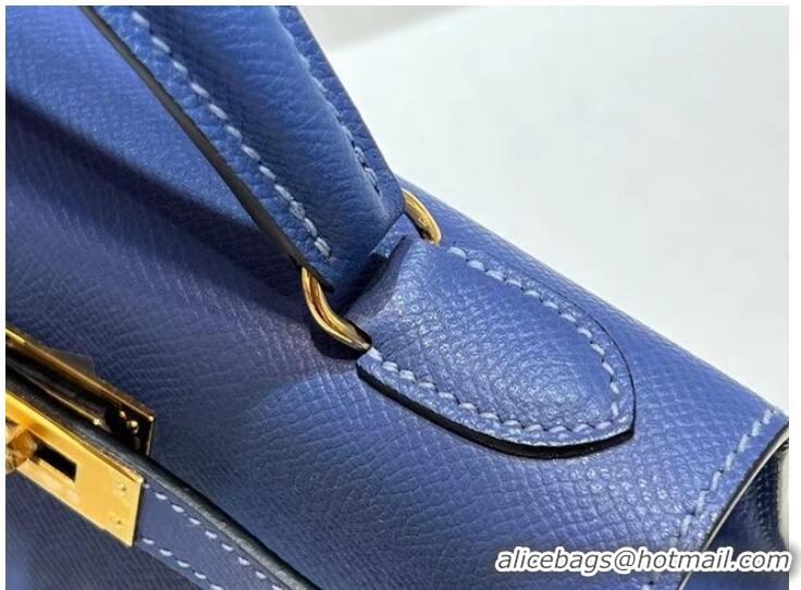 Good Product Hermes Kelly 20cm Shoulder Bags Epsom KL2750 blue&gold