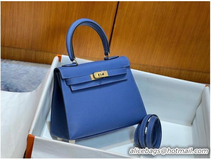 Good Product Hermes Kelly 20cm Shoulder Bags Epsom KL2750 blue&gold