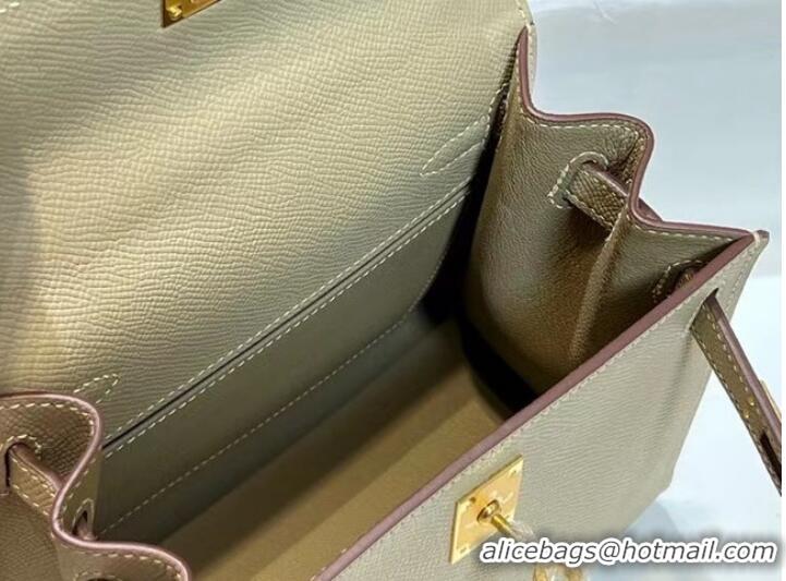 Top Quality Hermes Kelly 20cm Shoulder Bags Epsom KL2750 Pearl grey&gold