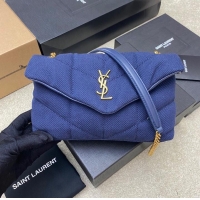 Buy Fashionable SAINT LAURENT LOULOU SMALL CHAIN BAG IN CANVAS 620333 BLUE