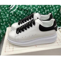 Stylish Alexander McQueen Oversized Sneakers in White Silky Calfskin with Contrasting Back Black 072348