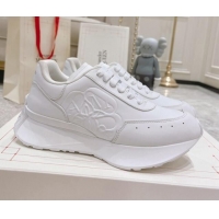 Discount Fashion Alexander McQueen Spring Calf Leather Sneakers All White 090972