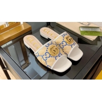 Best Price Gucci Raffia-Like Flat Slide Sandals Beige/White 072189