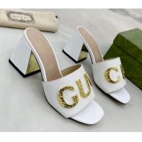 Grade Quality Gucci 'Gucci' Medium Heel Slide Sandal 7.5cm White 081010