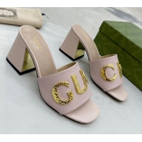 Discount Gucci 'Gucci' Medium Heel Slide Sandal 7.5cm Light Pink 081013