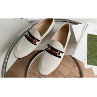 Shop Duplicate Unique Style Gucci Leather Loafer with Web 631619 White