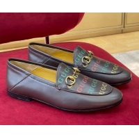 Low Price Gucci Jordaan Print Leather Loafers Brown 081324