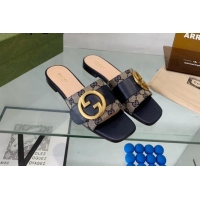 Charming Gucci Blondie GG Canvas Flat Slide Sandals Beige/Blue 082591
