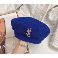Promotional Saint Laurent YSL Corduroy Beret Hat 091551 Blue 2022