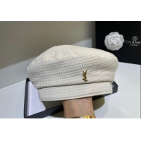 Good Taste Saint Laurent YSL Fabric Beret Hat 091555 White 2022
