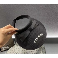 Buy Fashionable Miu Miu Straw Visor Hat with Bow 092406 Black 2022