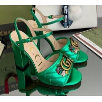Grade Quality Gucci Metallic Leather High-Heel Sandals with Crystal Charm 10.5cm Green 101429