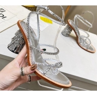 Duplicate Fendi Crystal Sandals Silver 090877