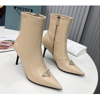 1:1 aaaaa Prada Brushed Leather Ankle Boots 8.5cm Apricot 101104