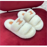 Popular Style Celine Wool Slippers White 090719