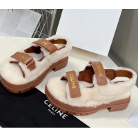 Top Design Celine Wool and Leather Strap Sandals Brown 092109