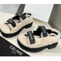 Charming Celine Wool and Leather Strap Sandals Black 092110