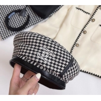 New Fashion Chanel Houndtooth Beret Hat 091576 Black 2022