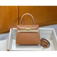 Super Quality Hermes Kelly 20cm Shoulder Bags Epsom KL2750 brown&gold