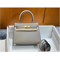 Unique Discount Hermes Kelly 20cm Shoulder Bags Epsom KL2750 light gray&gold