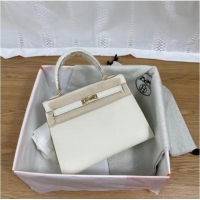 Shop Fashion Hermes Kelly 25cm Shoulder Bags Epsom KL2755 white&gold