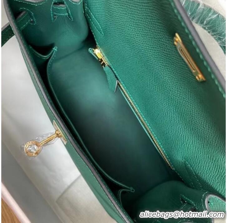 Classic Grade Hermes Kelly 25cm Shoulder Bags Epsom KL2755 Lake green&gold-Tone Metal