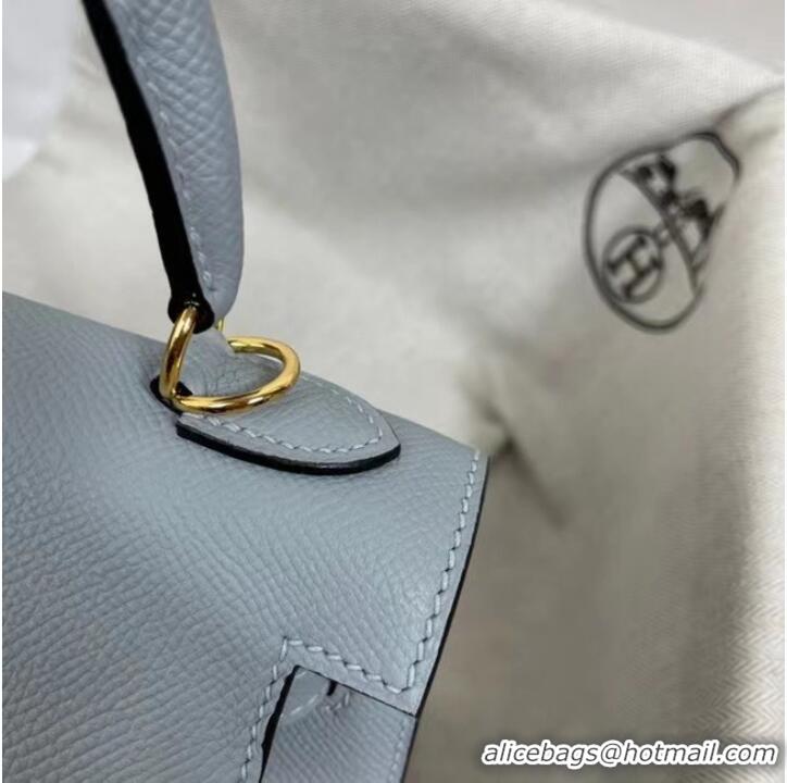 Pretty Style Hermes Kelly 25cm Shoulder Bags Epsom KL2755 light blue&gold-Tone Metal