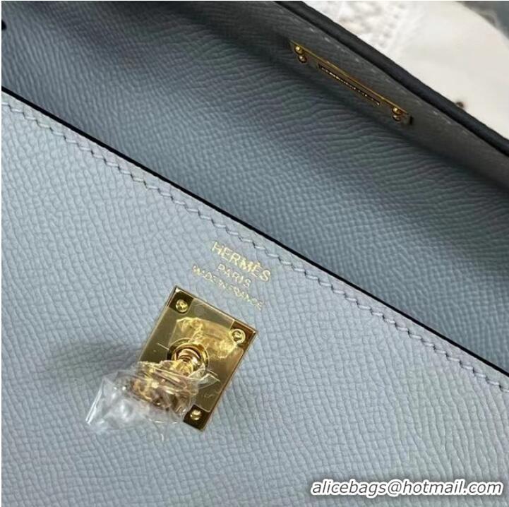 Pretty Style Hermes Kelly 25cm Shoulder Bags Epsom KL2755 light blue&gold-Tone Metal