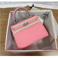 Super Quality Hermes Kelly 25cm Shoulder Bags Epsom KL2755 pink&silver-Tone Metal