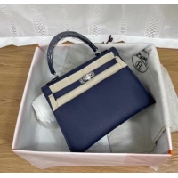 New Style Hermes Kelly 25cm Shoulder Bags Epsom KL2755 Royal blue&silver-Tone Metal
