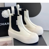 Stylish Chanel Calfskin Platform Ankle Boots White 110388