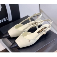 Most Popular Chanel Lambskin Slingbacks 2.5cm with Thin Heel G39537 White