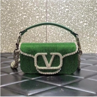 Buy Fashionable Valentino MINI LOCO imitation crystal shoulder bag WB0K55 Green
