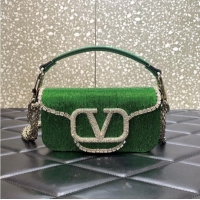 Most Popular VALENTINO MINI LOCO imitation crystal shoulder bag WB0K53SL green