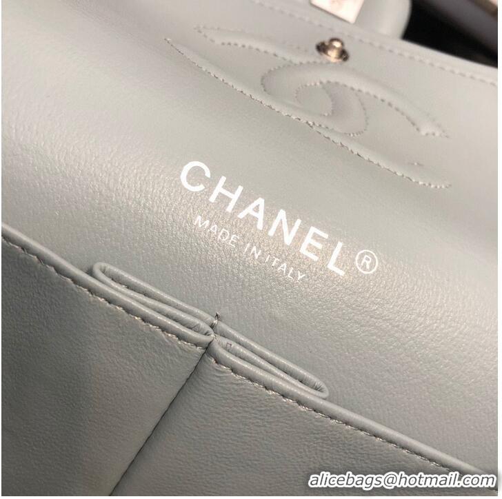 Famous Brand Chanel 2.55 Series Flap Bag Original Lambskin Leather 5024CF A01112 Grey Blue Silver-Tone