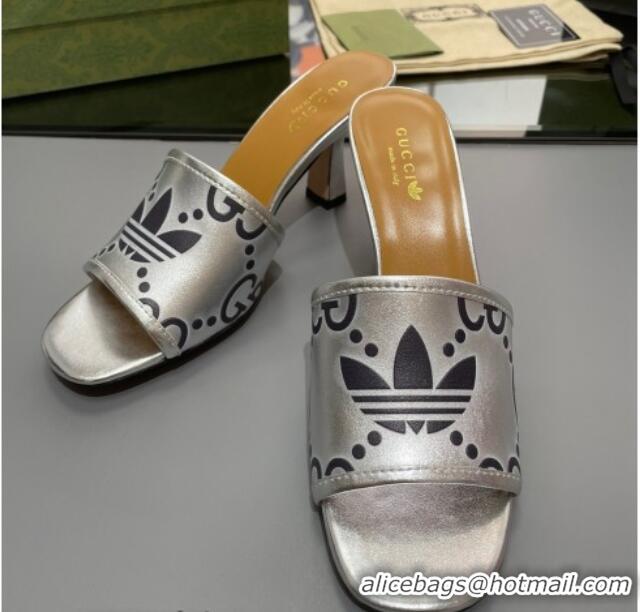 Good Quality adidas x Gucci Leather Slide Sandals 7.5cm Silver 020830