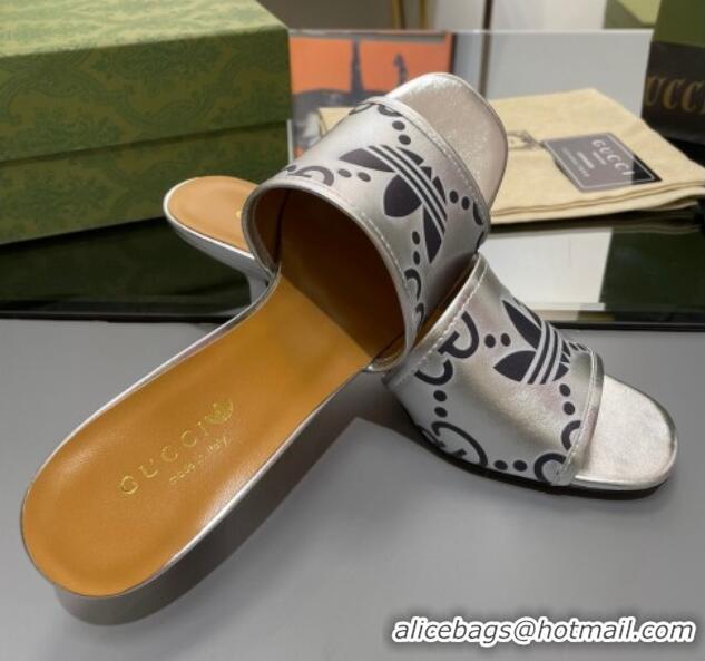 Good Quality adidas x Gucci Leather Slide Sandals 7.5cm Silver 020830