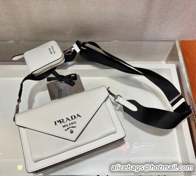 Inexpensive Prada Saffiano Leather Mini Envelope Bag 1BP020 White 2021