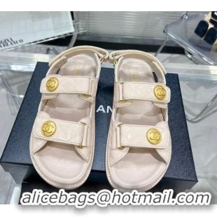 Good Quality Chanel Patent Leather Strap Flat Sandals with CC Buttom G35927 Nude Pink 012927