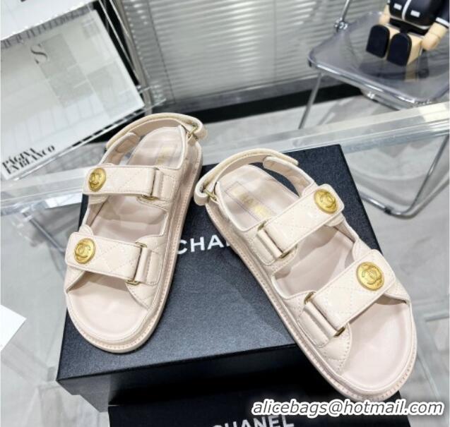Good Quality Chanel Patent Leather Strap Flat Sandals with CC Buttom G35927 Nude Pink 012927