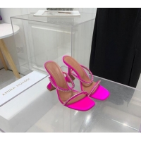 Popular Style Amina Muaddi Gilda Silk High Heel Slides Sandal 9.5cm with Crystal AM2613 Neon Pink 2022
